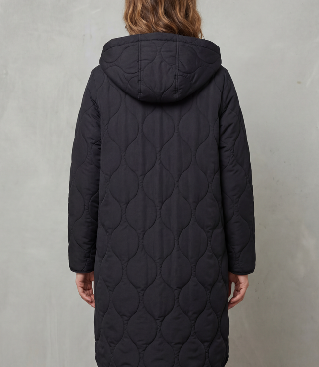 Women's Hooded Wave Quilted Longline Puffer Coat