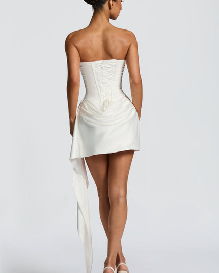 Women's Ivory Satin Cowl Neck Strapless Homecoming Dress