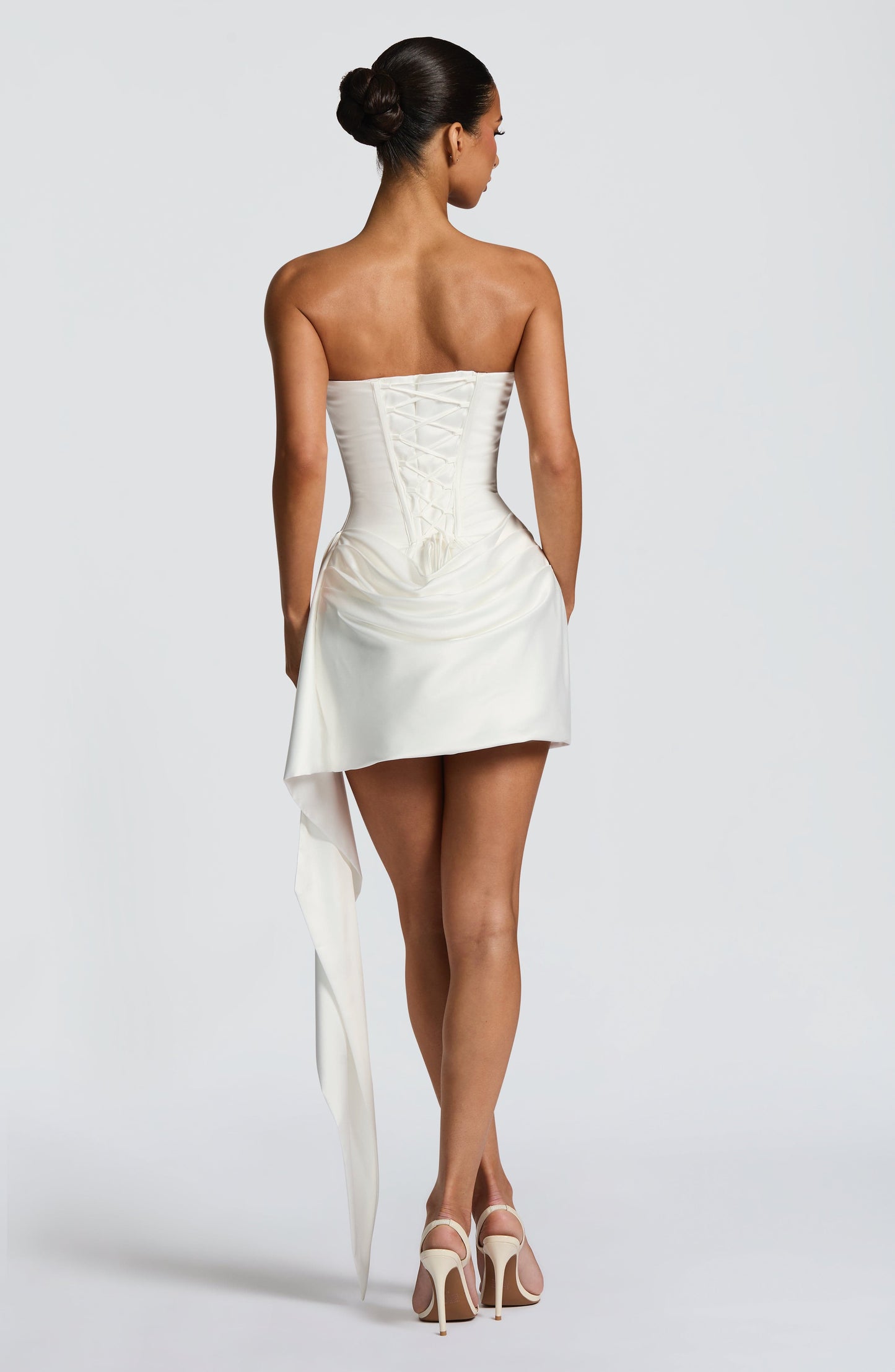 Women's Ivory Satin Cowl Neck Strapless Homecoming Dress