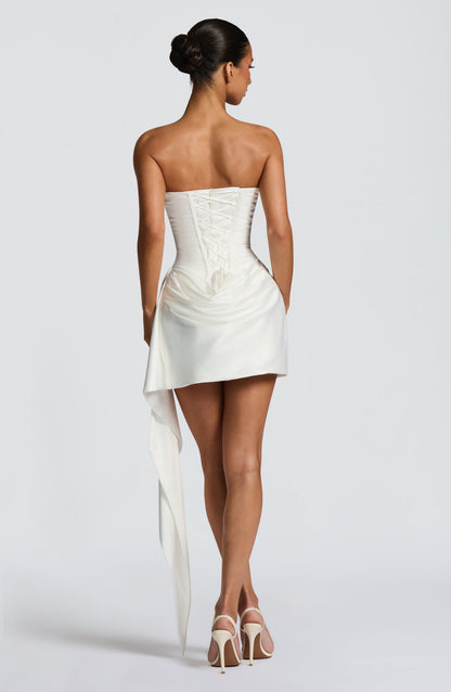 Women's Ivory Satin Cowl Neck Strapless Homecoming Dress