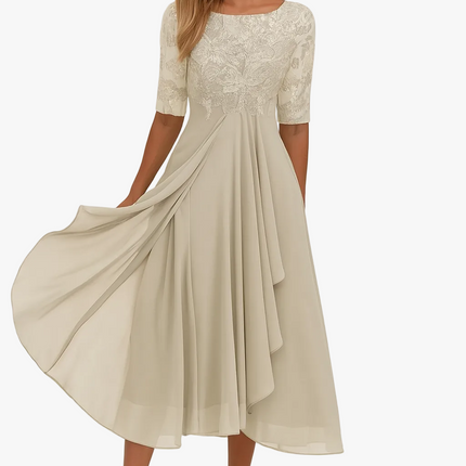 Women's Lace Bodice A-Line Wedding Guest Midi Dress