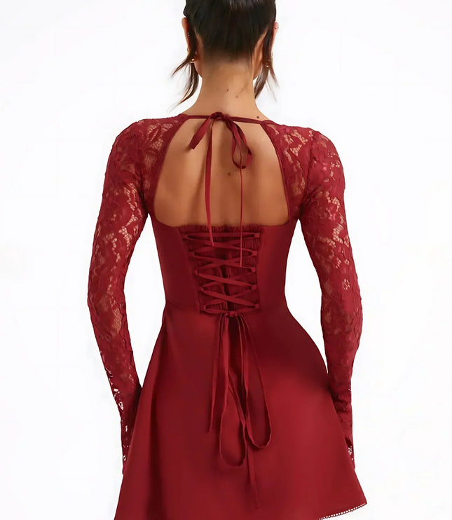 Women's Lace Long Sleeve Wedding Guest Mini Dress
