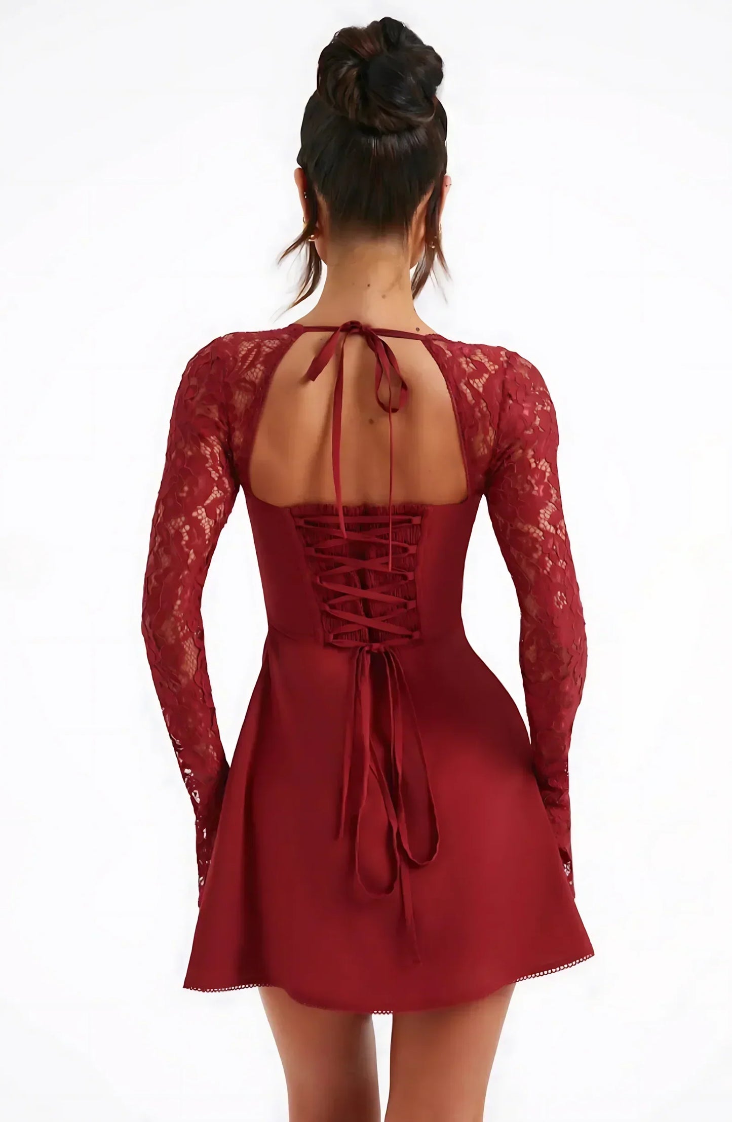 Women's Lace Long Sleeve Wedding Guest Mini Dress