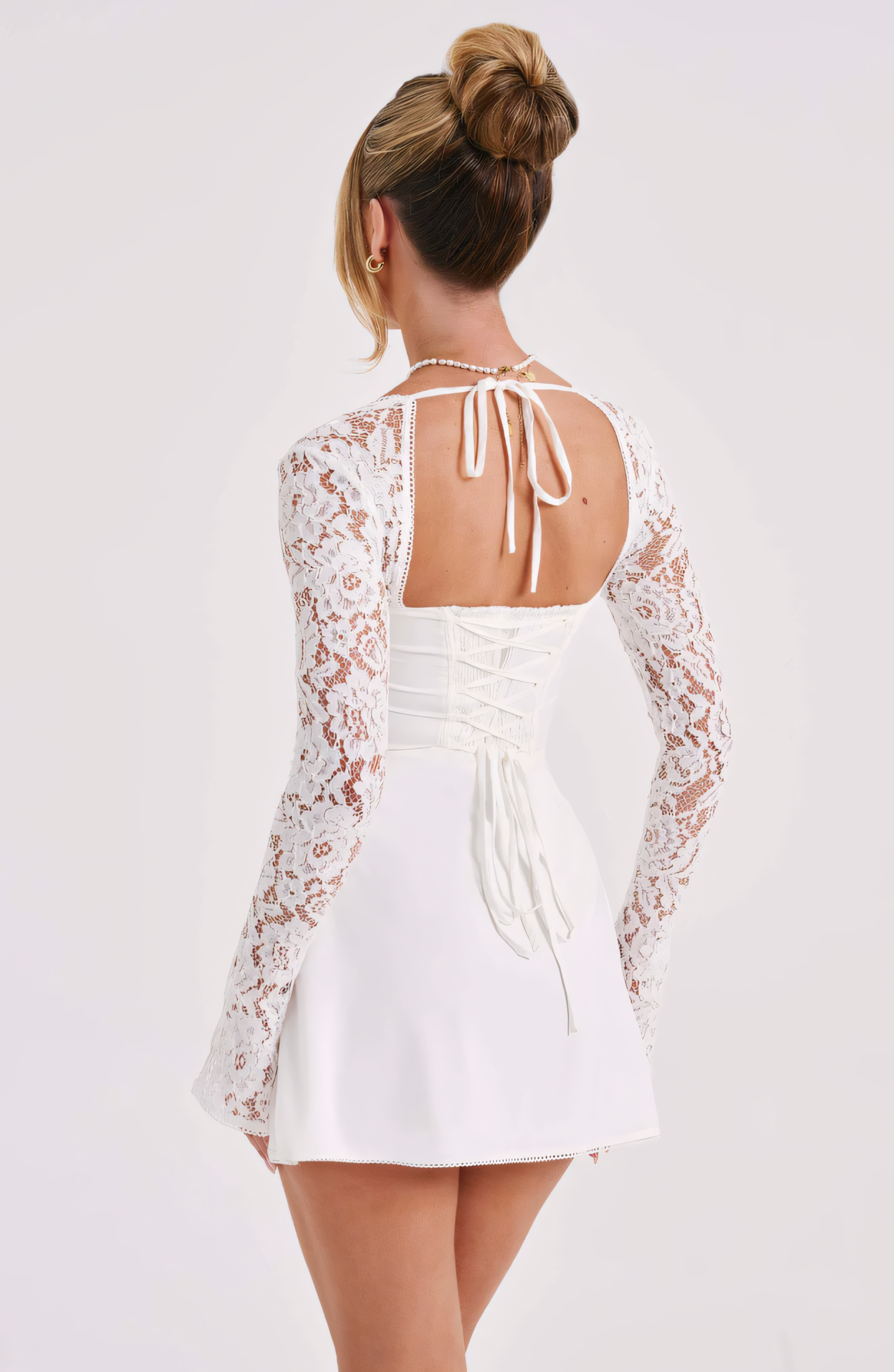Women's Lace Long Sleeve Wedding Guest Mini Dress