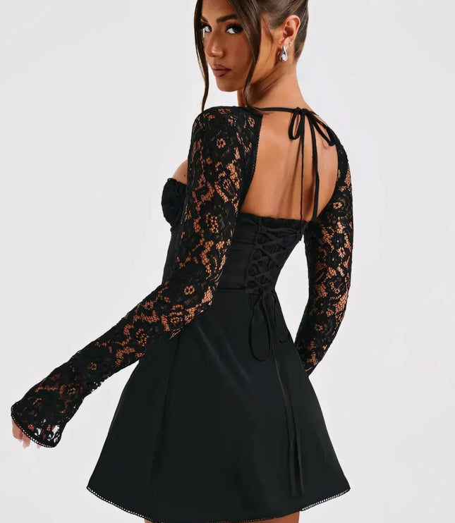 Women's Lace Long Sleeve Wedding Guest Mini Dress