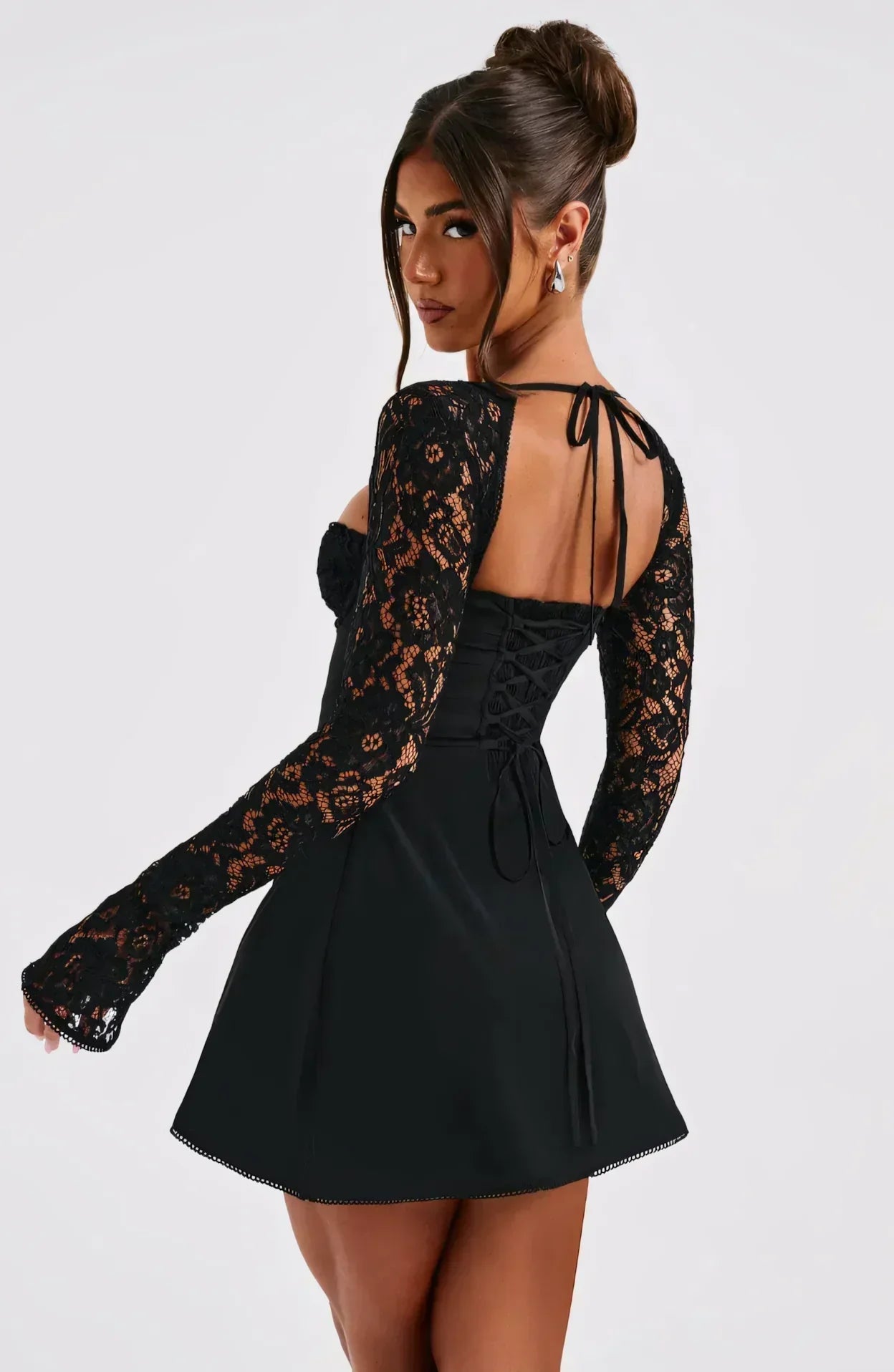Women's Lace Long Sleeve Wedding Guest Mini Dress