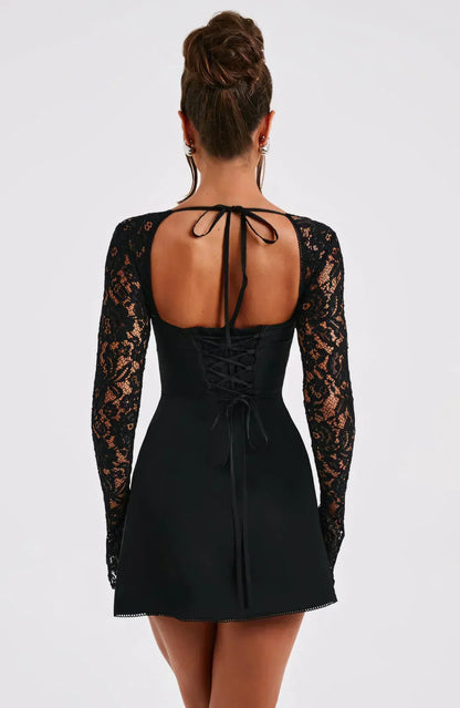 Women's Lace Long Sleeve Wedding Guest Mini Dress