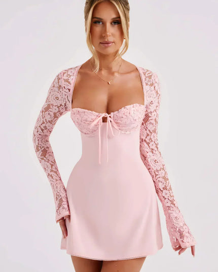 Women's Lace Long Sleeve Wedding Guest Mini Dress