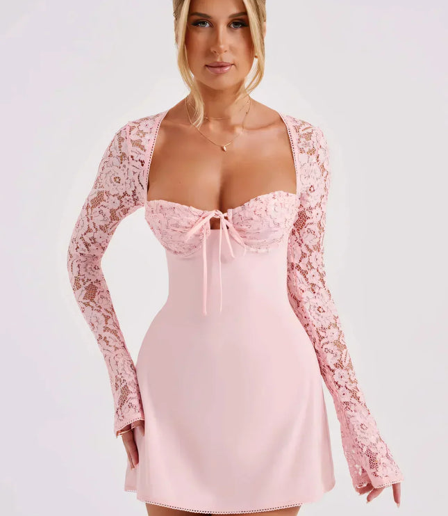 Women's Lace Long Sleeve Wedding Guest Mini Dress
