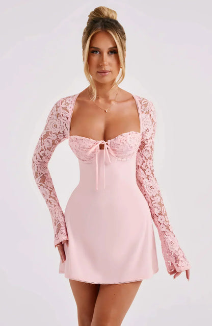 Women's Lace Long Sleeve Wedding Guest Mini Dress