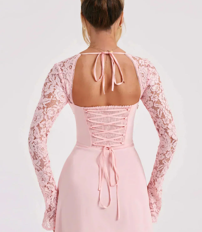 Women's Lace Long Sleeve Wedding Guest Mini Dress