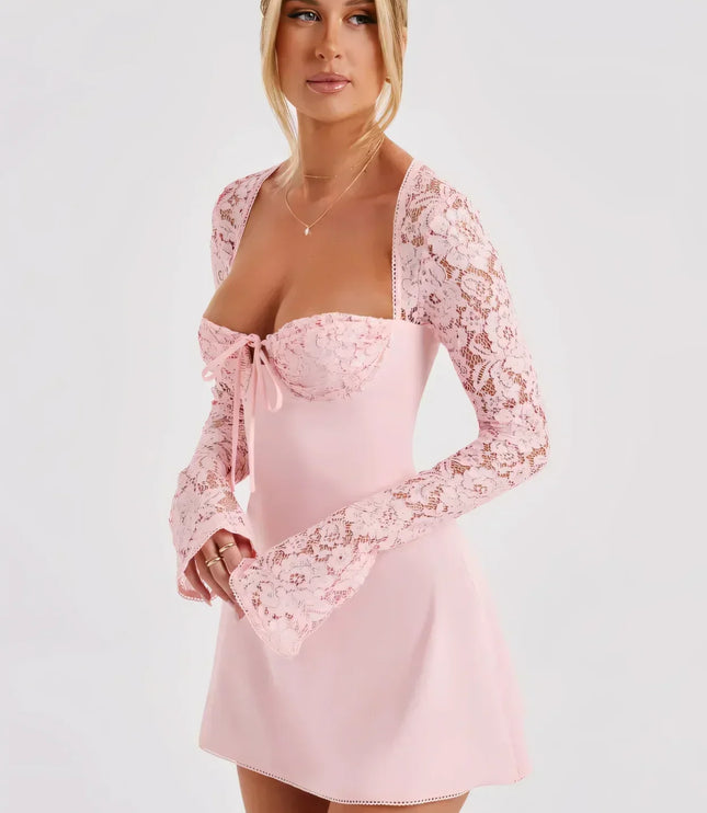 Women's Lace Long Sleeve Wedding Guest Mini Dress