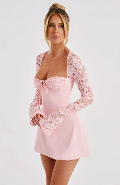 Women's Lace Long Sleeve Wedding Guest Mini Dress