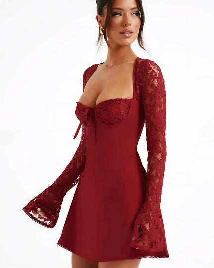 Women's Lace Long Sleeve Wedding Guest Mini Dress