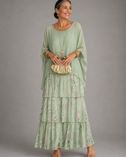 Women's Layered Flowy Relaxed Fit Tiered Maxi Dress