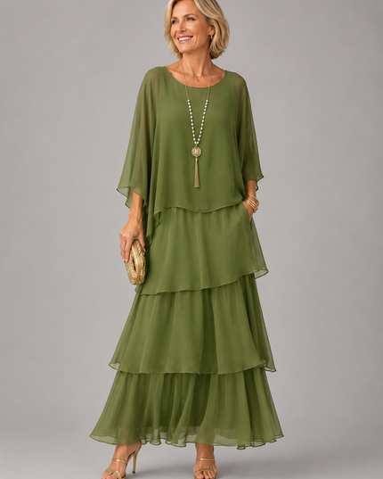 Women's Layered Flowy Relaxed Fit Tiered Maxi Dress