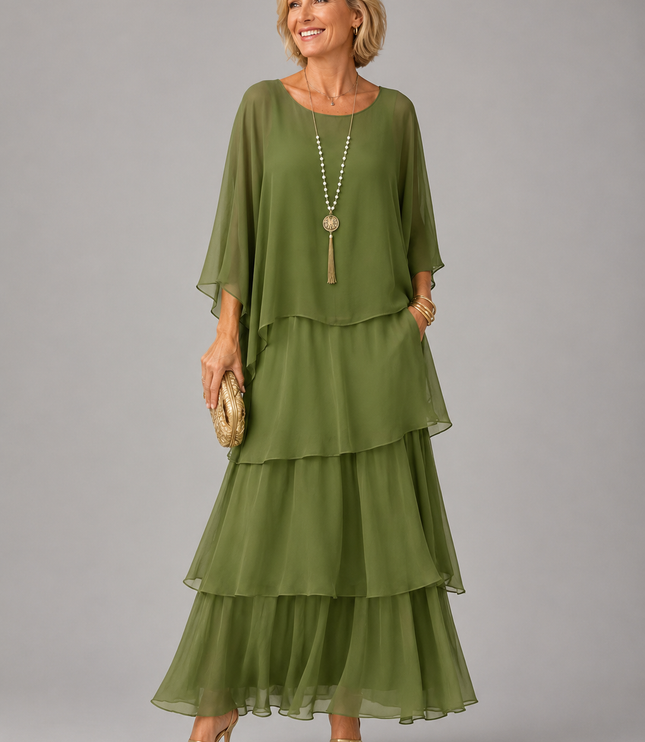 Women's Layered Flowy Relaxed Fit Tiered Maxi Dress