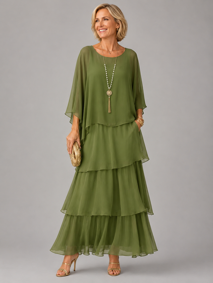 Women's Layered Flowy Relaxed Fit Tiered Maxi Dress