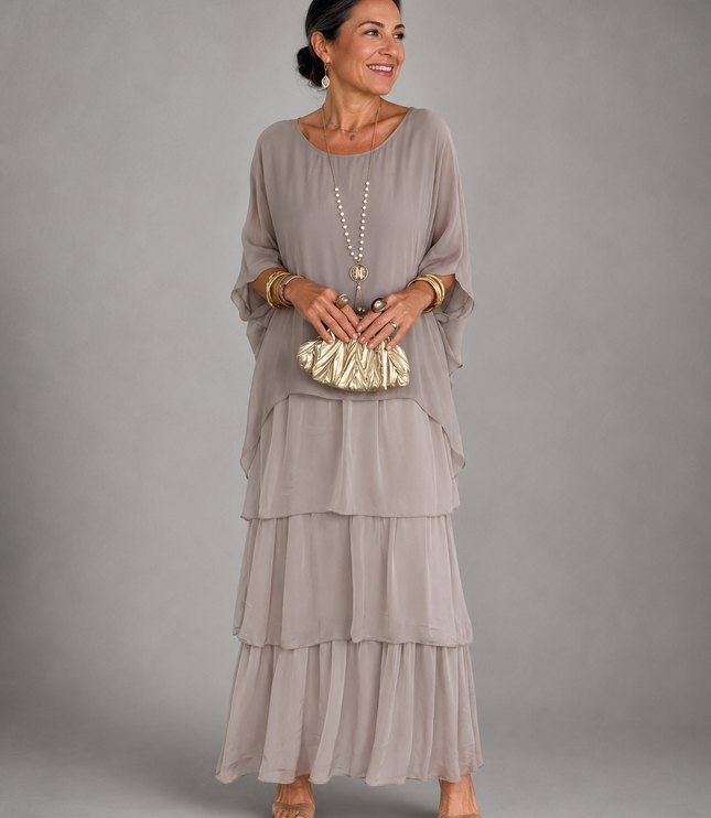 Women's Layered Flowy Relaxed Fit Tiered Maxi Dress