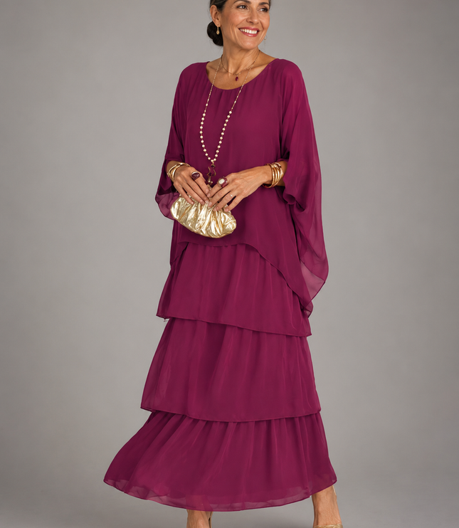Women's Layered Flowy Relaxed Fit Tiered Maxi Dress