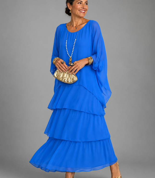 Women's Layered Flowy Relaxed Fit Tiered Maxi Dress