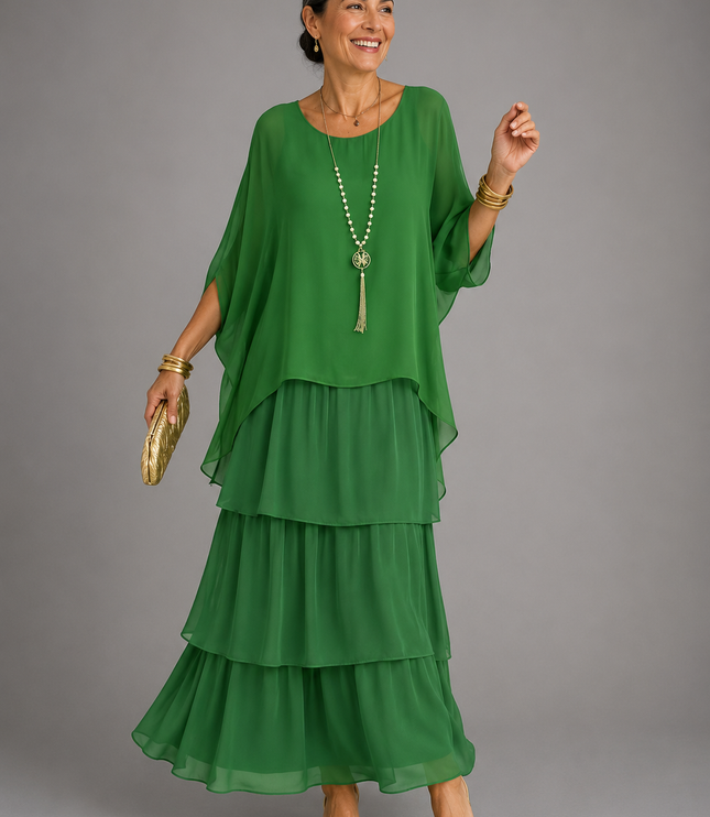 Women's Layered Flowy Relaxed Fit Tiered Maxi Dress