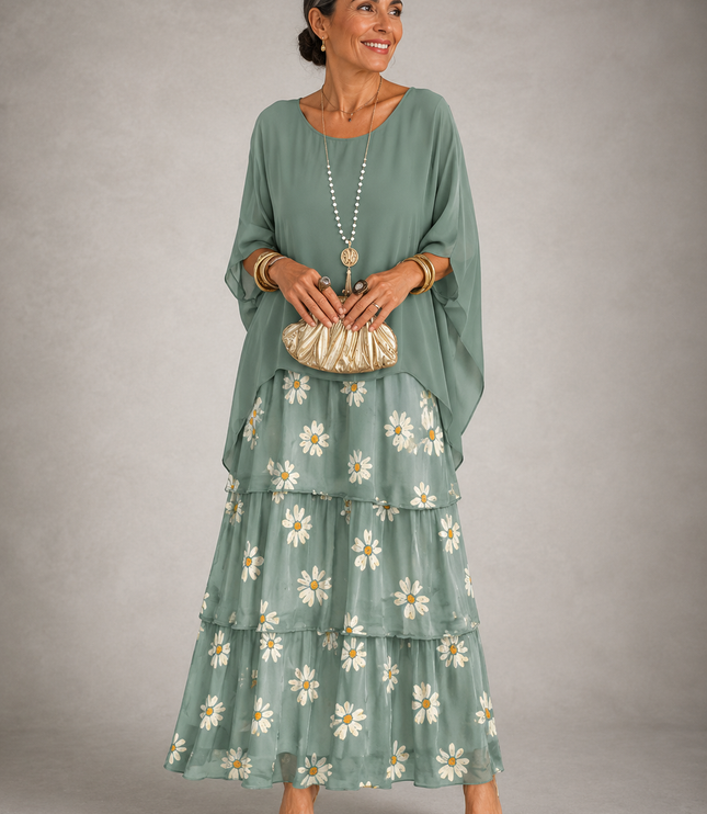 Women's Layered Flowy Relaxed Fit Tiered Maxi Dress