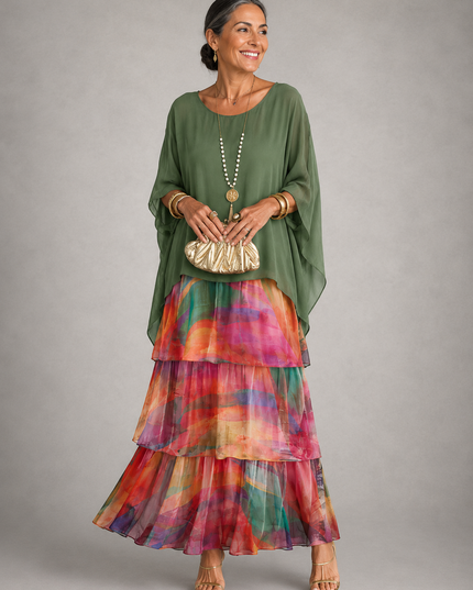 Women's Layered Flowy Relaxed Fit Tiered Maxi Dress