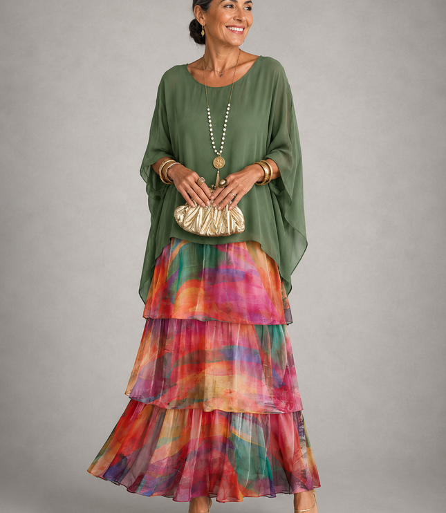 Women's Layered Flowy Relaxed Fit Tiered Maxi Dress