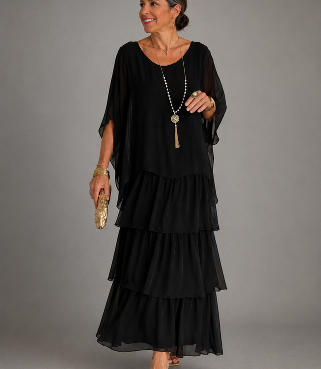 Women's Layered Flowy Relaxed Fit Tiered Maxi Dress