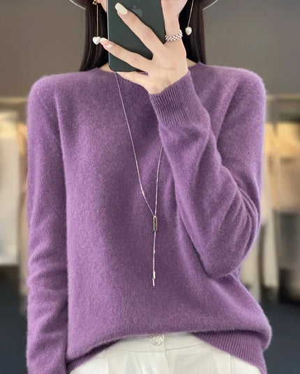 Women's Lightweight Fine-Knit Sweater with a Round Neck