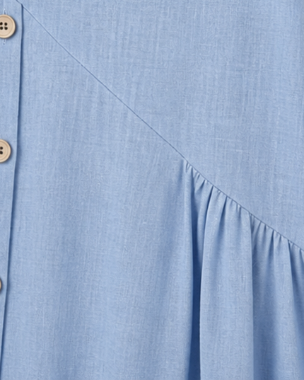 Women's Linen Button Front Short Sleeve Midi Dress