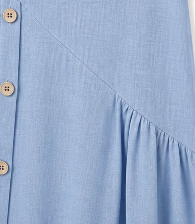 Women's Linen Button Front Short Sleeve Midi Dress