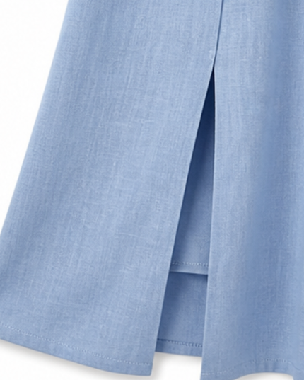 Women's Linen Button Front Short Sleeve Midi Dress
