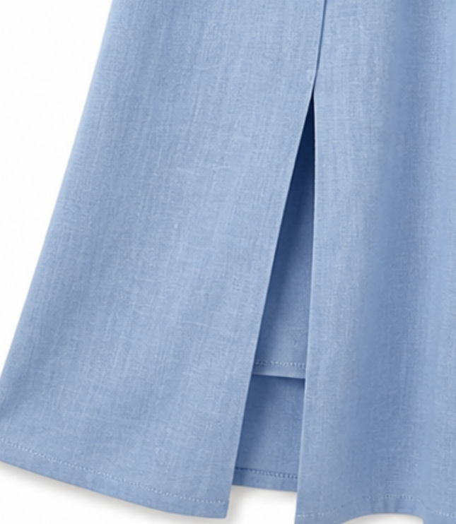 Women's Linen Button Front Short Sleeve Midi Dress