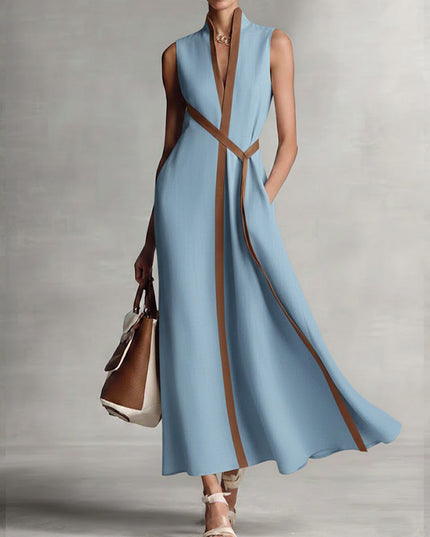 Women's Linen-Look Maxi Dress with a Two-Tone Edge