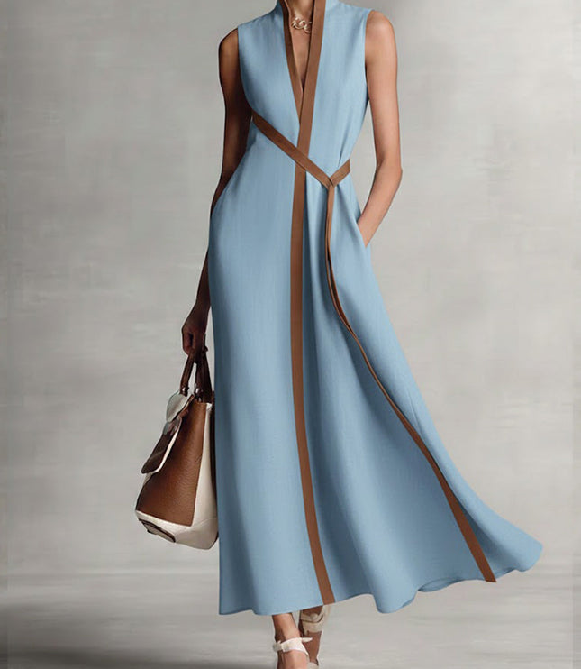 Women's Linen-Look Maxi Dress with a Two-Tone Edge