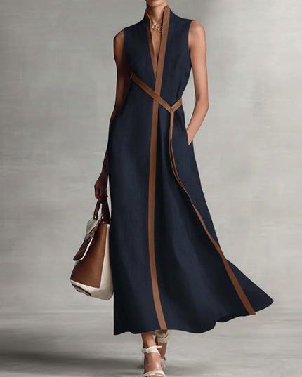 Women's Linen-Look Maxi Dress with a Two-Tone Edge