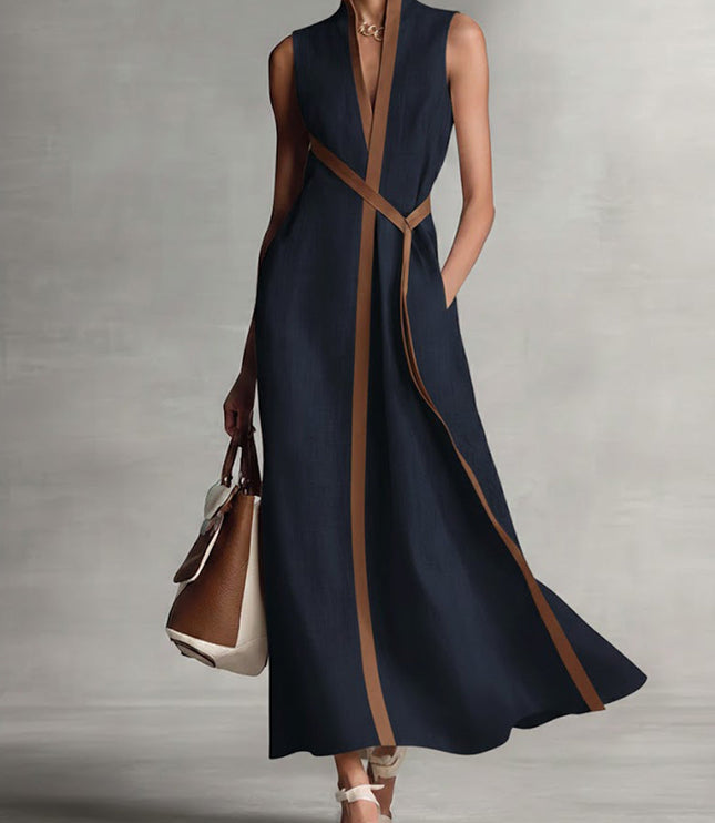 Women's Linen-Look Maxi Dress with a Two-Tone Edge