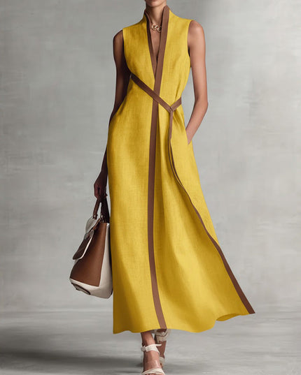 Women's Linen-Look Maxi Dress with a Two-Tone Edge