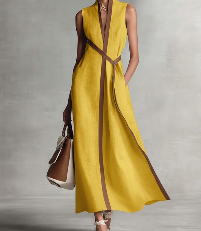 Women's Linen-Look Maxi Dress with a Two-Tone Edge