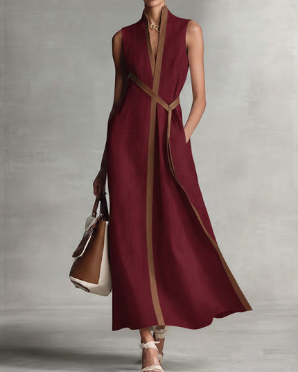 Women's Linen-Look Maxi Dress with a Two-Tone Edge