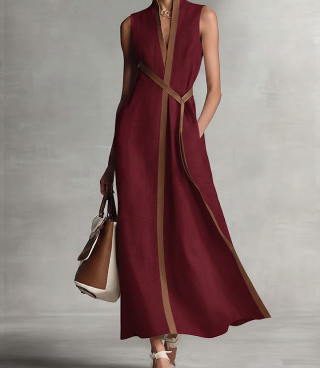 Women's Linen-Look Maxi Dress with a Two-Tone Edge