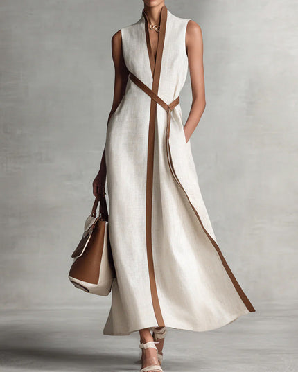 Women's Linen-Look Maxi Dress with a Two-Tone Edge