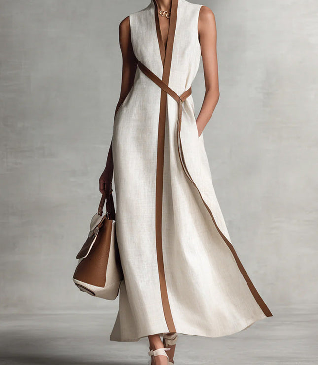 Women's Linen-Look Maxi Dress with a Two-Tone Edge