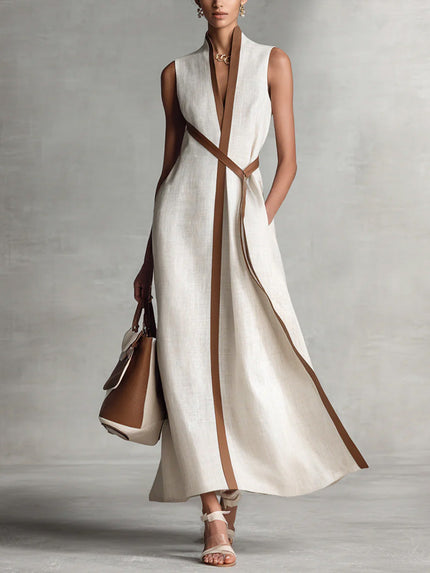 Women's Linen-Look Maxi Dress with a Two-Tone Edge