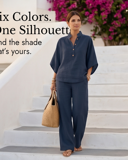 Women's Linen Two Piece Tunic and Wide Leg Pants