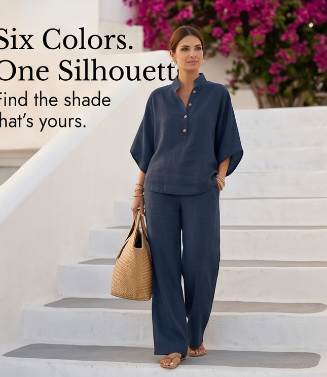 Women's Linen Two Piece Tunic and Wide Leg Pants