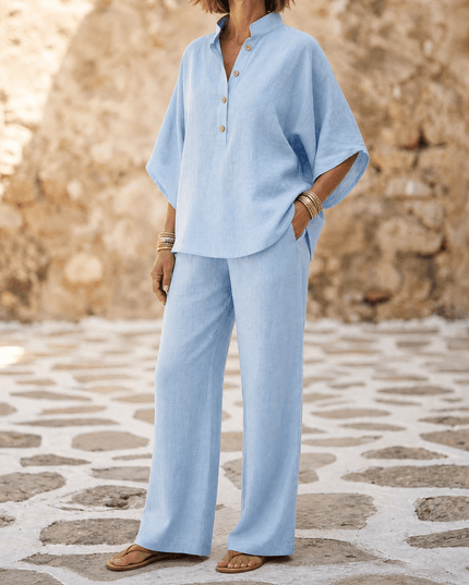 Women's Linen Two Piece Tunic and Wide Leg Pants
