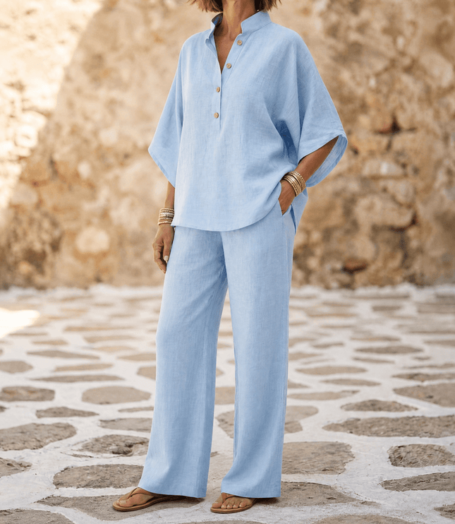 Women's Linen Two Piece Tunic and Wide Leg Pants